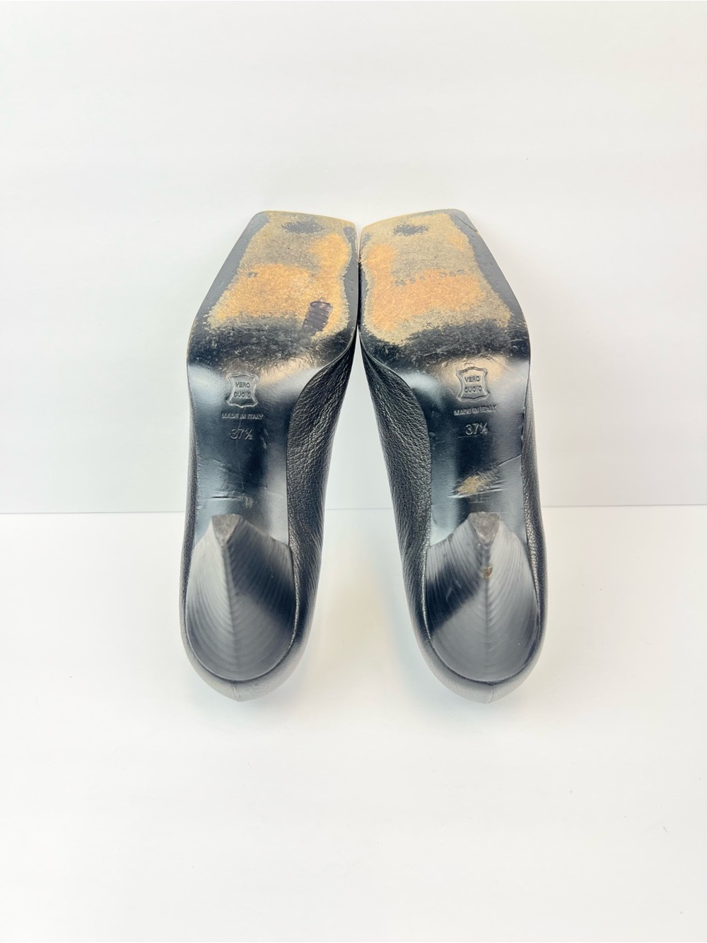 Jil Sander Black Leather Square-Toe Mid Block Heels US 7 Euro 37.5 Made In Italy - Picture 5 of 8